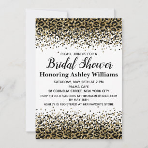 Girly Leopard Black Gold Bridal Shower Kaart