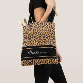 Girly Leopard Print Black Brown Stylish Monogram Tote Bag (Dichtbij)