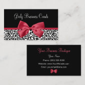 Girly Leopard Print Boutique Schattige rood lint Visitekaartje (Voorkant / Achterkant)