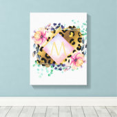  Girly Leopard Print Gold Pink Monogramed (Insitu (Houten vloer))