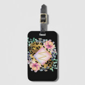 Girly Leopard Print Gold Pink Monogramed Bagagelabel (Voorkant (verticaal))