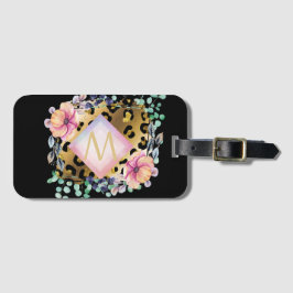  Girly Leopard Print Gold Pink Monogramed Bagagelabel