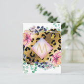  Girly Leopard Print Gold Pink Monogramed Briefkaart (Staand voorkant)