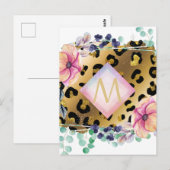  Girly Leopard Print Gold Pink Monogramed Briefkaart (Voorkant / Achterkant)