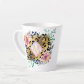  Girly Leopard Print Gold Pink Monogramed Latte Mok (Linkerhoek)
