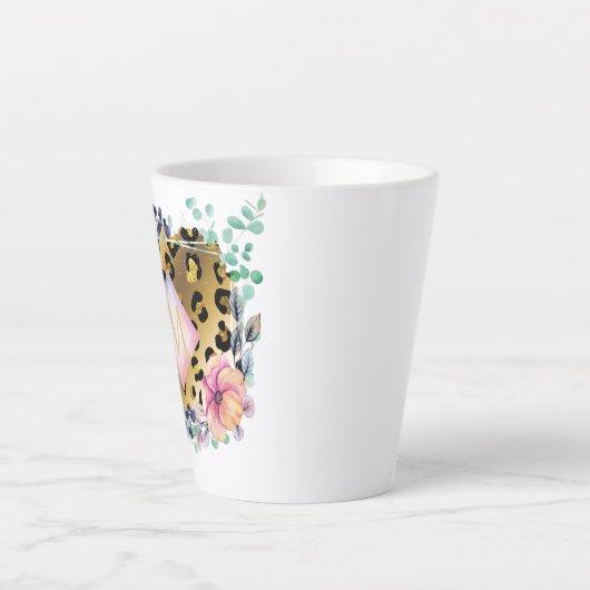  Girly Leopard Print Gold Pink Monogramed Latte Mok (Voorkant)