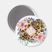 Girly Leopard Print Gold Pink Monogramed Magneet (Voorkant / Achterkant)