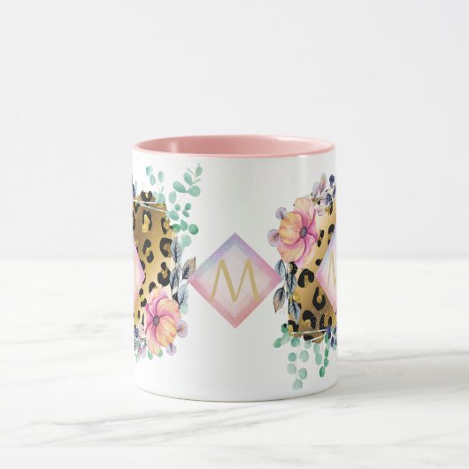  Girly Leopard Print Gold Pink Monogramed Mok (Midden)