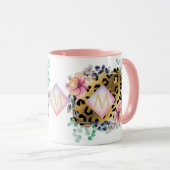  Girly Leopard Print Gold Pink Monogramed Mok (Voorkant rechts)