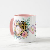  Girly Leopard Print Gold Pink Monogramed Mok (Voorkant links)