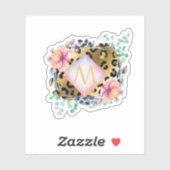  Girly Leopard Print Gold Pink Monogramed Sticker (Vel)