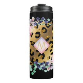  Girly Leopard Print Gold Pink Monogramed Thermosbeker