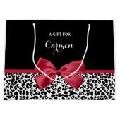 Girly Leopard print helder rood lintje met naam Groot Cadeauzakje (Voorkant)
