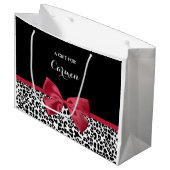 Girly Leopard print helder rood lintje met naam Groot Cadeauzakje (Voorkant Gekanteld)