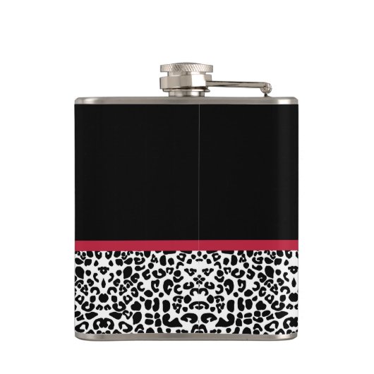 Girly Leopard print helder rood lintje met naam Heupfles (Achterkant)