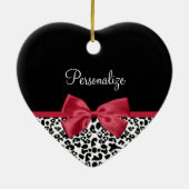 Girly Leopard print helder rood lintje met naam Keramisch Ornament (Achterkant)