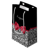 Girly Leopard print helder rood lintje met naam Klein Cadeauzakje (Voorkant Gekanteld)