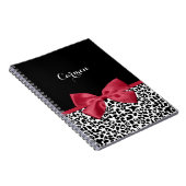 Girly Leopard print helder rood lintje met naam Notitieboek (Rechterzijde)