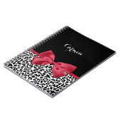 Girly Leopard print helder rood lintje met naam Notitieboek (Linkerzijde)