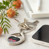 Girly Leopard print helder rood lintje met naam Sleutelhanger (Zijkant)