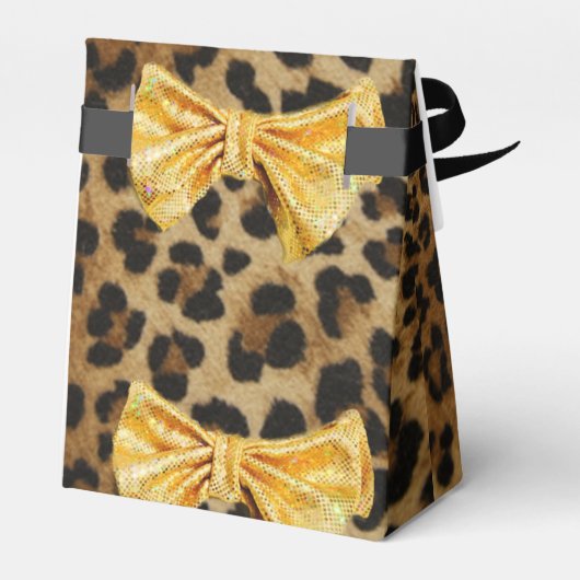 Girly Leopard Print met Bling Gold Bow Bedankdoosjes (Achterkant)