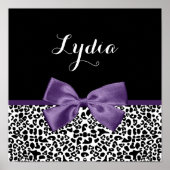 Girly Leopard print  Paars lintje met naam (Voorkant)