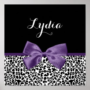 Girly Leopard print Paars lintje met naam