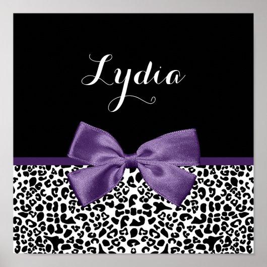 Girly Leopard print  Paars lintje met naam (Voorkant)