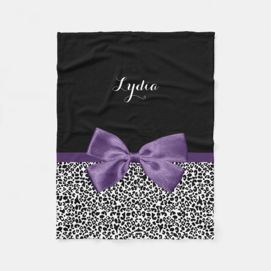 Girly Leopard print Paars lintje met naam Fleece Deken (Voorkant)
