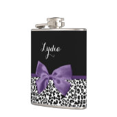 Girly Leopard print  Paars lintje met naam Heupfles (Links)