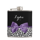Girly Leopard print  Paars lintje met naam Heupfles (Voorkant)