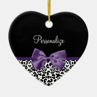 Girly Leopard print Paars lintje met naam Keramisch Ornament