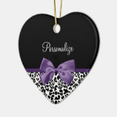 Girly Leopard print  Paars lintje met naam Keramisch Ornament (Links)