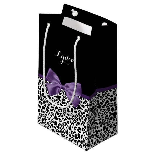 Girly Leopard print  Paars lintje met naam Klein Cadeauzakje (Voorkant Gekanteld)