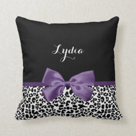 Girly Leopard print  Paars lintje met naam Kussen