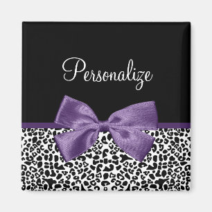 Girly Leopard print Paars lintje met naam Magneet