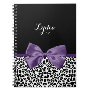 Girly Leopard print  Paars lintje met naam Notitieboek