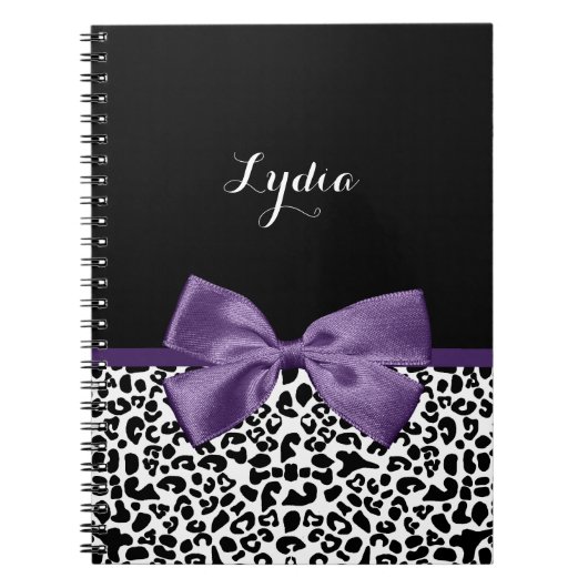 Girly Leopard print  Paars lintje met naam Notitieboek (Voorkant)