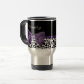 Girly Leopard print  Paars lintje met naam Reisbeker (Voorkant links)