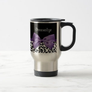 Girly Leopard print Paars lintje met naam Reisbeker