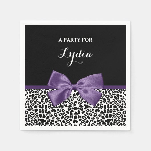 Girly Leopard print  Paars lintje met naam Servet (Voorkant)