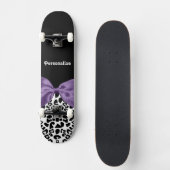 Girly Leopard print Paars lintje met naam Skateboard (Voorkant)