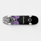 Girly Leopard print Paars lintje met naam Skateboard (Horizontaal)