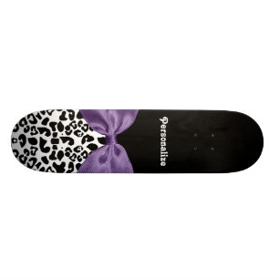 Girly Leopard print  Paars lintje met naam Skateboard