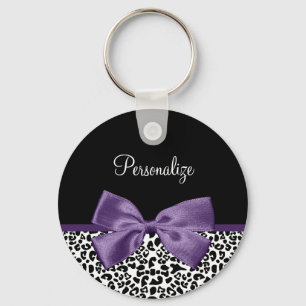 Girly Leopard print Paars lintje met naam Sleutelhanger