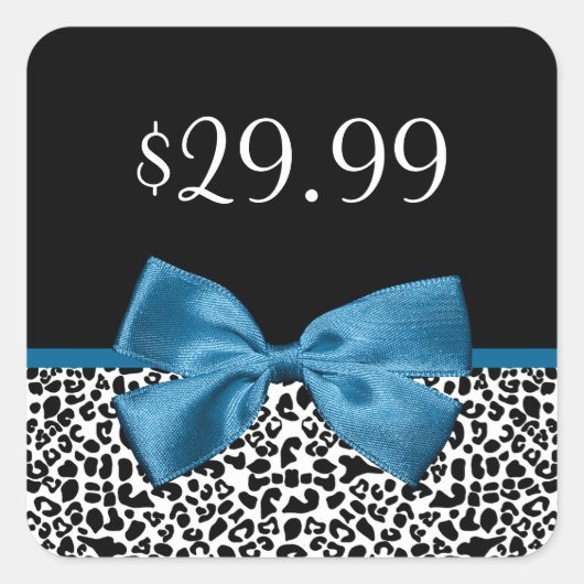 Girly Leopard Print Price Labels blauw lintje (Voorkant)