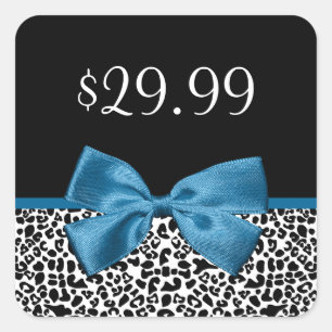 Girly Leopard Print Price Labels  blauw lintje