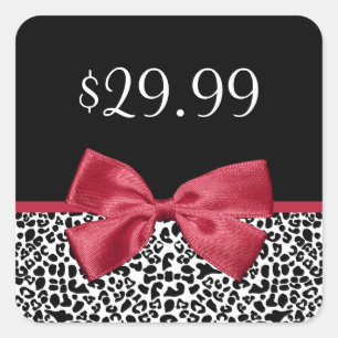 Girly Leopard Print Price Labels Cute Red Ribbon