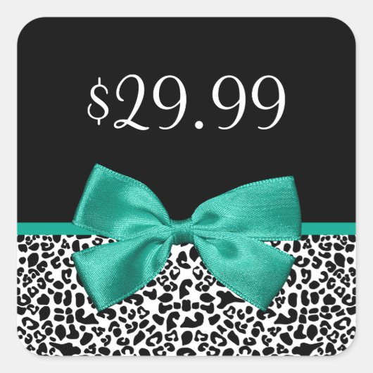 Girly Leopard Print Smaragd Groen Lint Prijs Label (Voorkant)