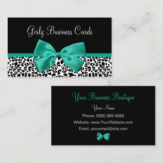 Girly Leopard print smaragdgroen lint Visitekaartje (Voorkant / Achterkant)